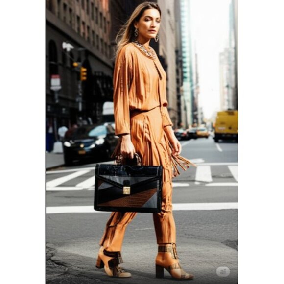 Vintage Sleek Stylish 80s Leather Detachable Strap Shoulder Hand Bag Black Brown - Picture 3 of 7